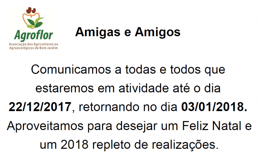 COMUNICADO DE FIM DE ANO