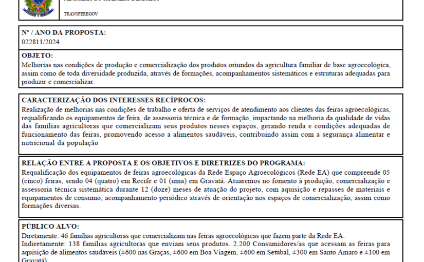 Tornamos público Termo de Fomento oriundo da Emenda Parlamentar pactuado a Secretaria Nacional de Economia Popular e Solidária.